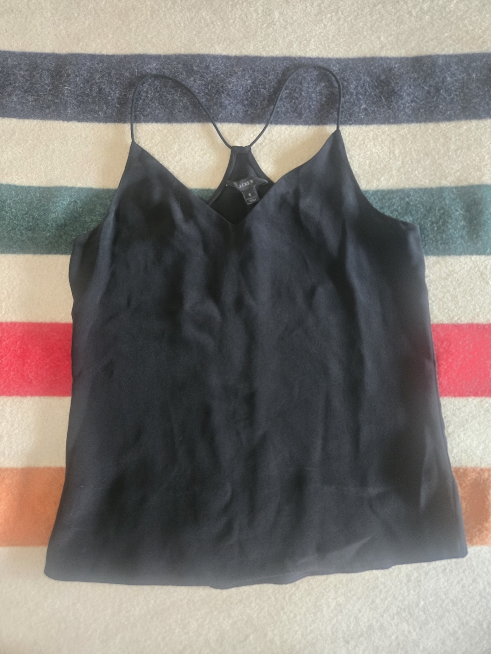 J. Crew Black V-Neck Silk Camisole with Racerback Straps